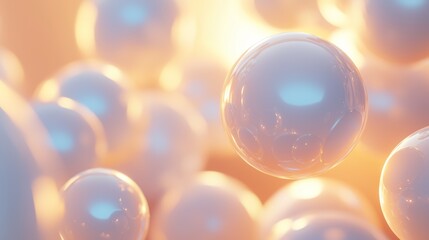 Poster - colorful abstract spheres floating in a luminous environment resembling a dreamlike fantasy landscap
