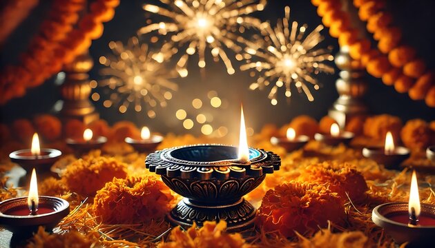 Diwali rangoli with multicolored background in neon realism style, celebrating indian festival and culture, vibrant decoration, festive design, diwali decor, colorful art. Realism. Illustration