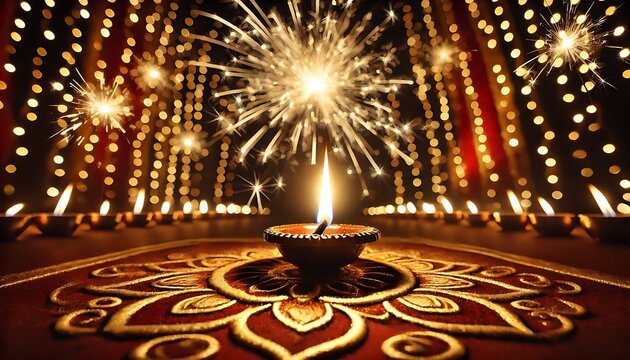 Diwali rangoli with multicolored background in neon realism style, celebrating indian festival and culture, vibrant decoration, festive design, diwali decor, colorful art. Realism. Illustration