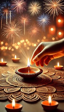 Diwali rangoli with multicolored background in neon realism style, celebrating indian festival and culture, vibrant decoration, festive design, diwali decor, colorful art. Realism. Illustration
