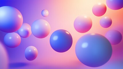 Poster - Colorful floating spheres create a vibrant and abstract atmosphere in a digital environment with soft lighting effects