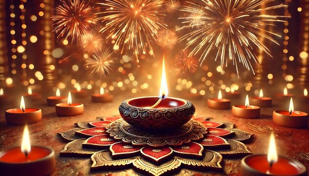 Diwali rangoli with multicolored background in neon realism style, celebrating indian festival and culture, vibrant decoration, festive design, diwali decor, colorful art. Realism. Illustration