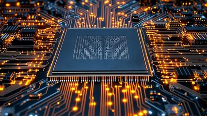 Aufkleber - A close-up of a computer chip with glowing circuits