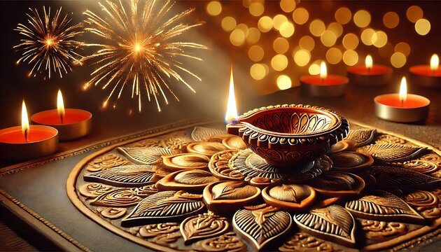 Diwali rangoli with multicolored background in neon realism style, celebrating indian festival and culture, vibrant decoration, festive design, diwali decor, colorful art. Realism. Illustration