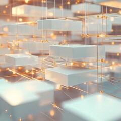 Poster - Abstract representation of data blocks interconnected by glowing lines in a modern digital landscape