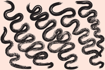 Wall Mural - tbold wavy grunge lines. horizontal black hand drawn brush strokes vector seamless pattern. geometri