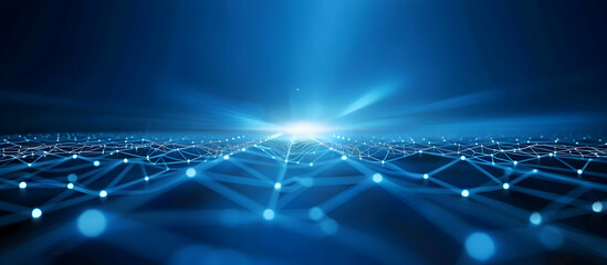 Poster - Abstract background with digital connections and network grid waves on a blue backdrop