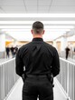 © ParinApril - A security officer standing in a modern facility, observing the environment around him.