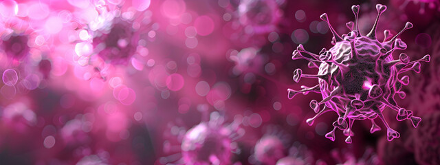 Poster - 3D rendering of the coronavirus with a pink background