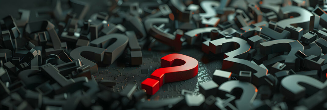 3D rendering of a question mark background with one red and white question mark
