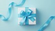 © Anarkali Art - White Gift Box With Blue Satin Ribbon On Soft Blue Background