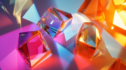 Poster - colorful geometric glass shapes reflecting light in an artistic arrangement on a surface
