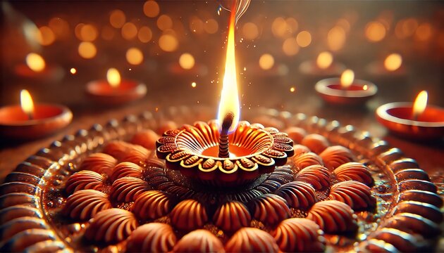 Diwali rangoli with multicolored background in neon realism style, celebrating indian festival and culture, vibrant decoration, festive design, diwali decor, colorful art. Realism. Illustration