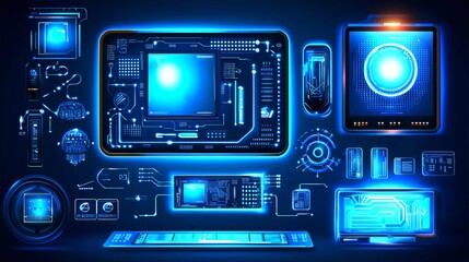 Poster - Explore the intricacies of futuristic tech blue abstract patterns showcasing advanced digital designs and innovations