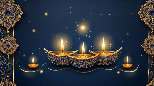 Elegant Diwali card design with a midnight blue background