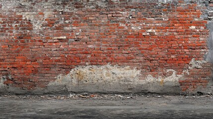 Poster - Weathered Red Brick Wall with Concrete Base