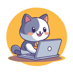 Naklejka na meble cat with laptop and cute smile