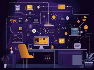 Poster - Modern infographic showcasing remote working efficiency with clear visuals and data integration techniques