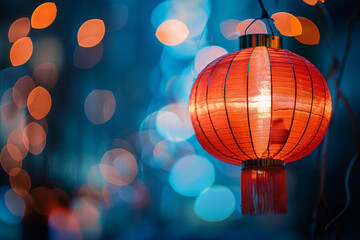 Beautiful greeting card with holiday composition for celebrate chinese festival of lanterns