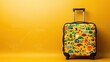 © Vodkaz - Colorful travel suitcase on bright yellow background, perfect for adventure lovers.