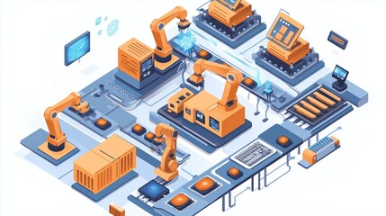 Poster - modern industrial automation with robotic arms in a high-tech manufacturing facility during the dayt