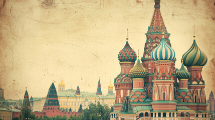 Vintage Textured Photo of Saint Basil's Cathedral in Moscow, Russia