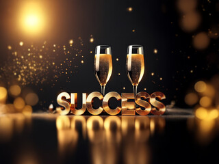 Poster - Two champagne flutes sit beside the word 