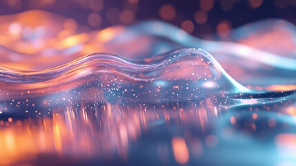 Poster - glowing water droplets create mesmerizing waves and reflections in a colorful abstract composition a