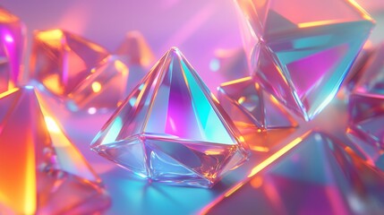 Poster - colorful glass crystals reflecting light in a vibrant display, creating a captivating abstract compo