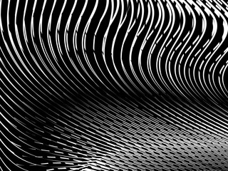 Abstract art geometric background with shiny abstract 3d black and white stripes pattern. Black and white optical illusion with waves and transitions.