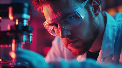 Poster - A close-up of engineers using a surface scanner that can detect and image nanostructures.
