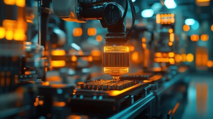Poster - Image of industrial robots working on the production line of a smart factory in an unmanned manufacturing model