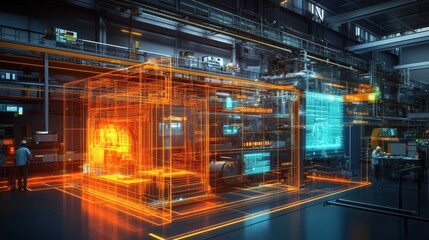 Poster - Image showing engineers and digital twin system working together to improve production processes