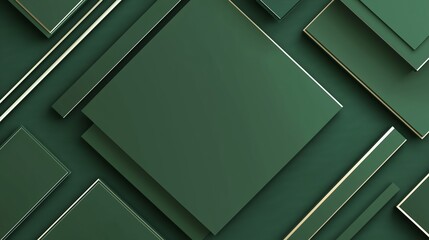 Poster - Abstract arrangement of green and gold geometric shapes creating a modern design for backgrounds or wallpapers