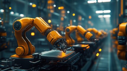 Aufkleber - Image of industrial robots working on the production line of a smart factory in an unmanned manufacturing model
