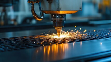 Aufkleber - Image of large machinery for cutting and forming metal parts in a heavy industry plant