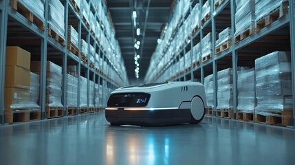 Poster - A robot transporting goods in a warehouse that moves autonomously to arrange goods in an orderly manner
