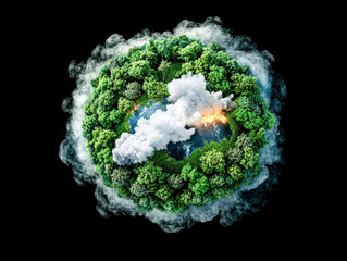 Wall Mural - A planet with a forest on it and a fire in the background