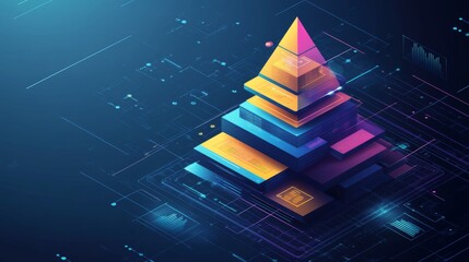Fototapete - Abstract Pyramid in Digital Space with Neon Colors