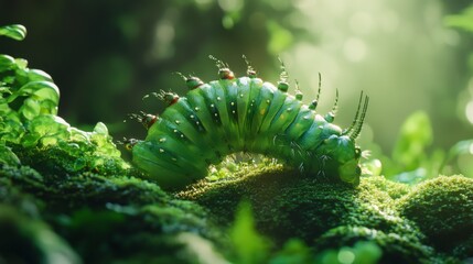 Poster - Vibrant Caterpillar on Lush Green Moss