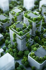 Poster - Bird s-eye view of a smart city integrating green energy solutions, wind farms and solar arrays around a bustling metropolis with minimal air pollution, sunny day