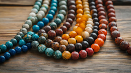 Colorful Gemstone Beads on Wooden Surface