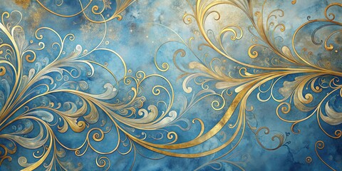 Poster - Golden Filigree Flourishes on a Soothing Blue Canvas