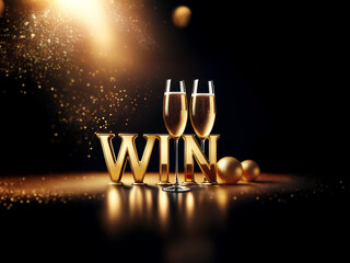 Poster - Two champagne flutes stand behind the word 