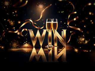 Poster - Two champagne flutes stand in front of the word 
