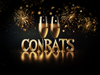 Poster - Two champagne flutes filled with bubbly sit before a shimmering 