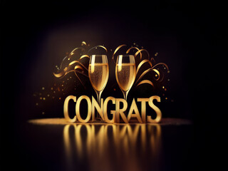 Poster - Two golden champagne flutes clink, surrounded by celebratory streamers and the word 