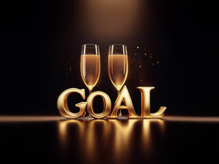 Poster - Two champagne flutes stand behind a gold 