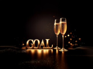 Poster - Two champagne flutes sit before a golden 