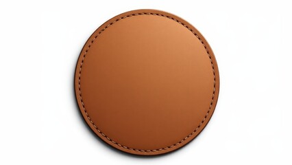 professional fabric patch mockup with circular leather texture, showcasing detailed stitching